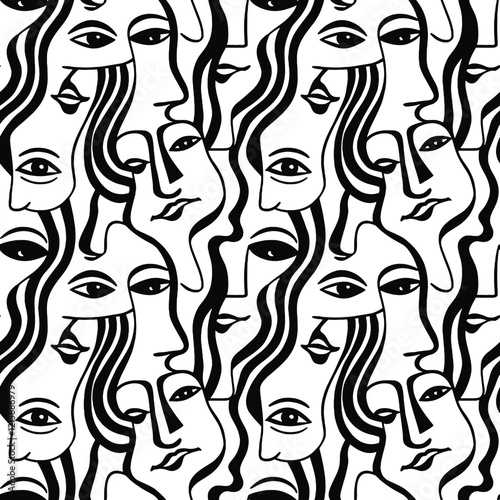 abstract face line art pattern seamless