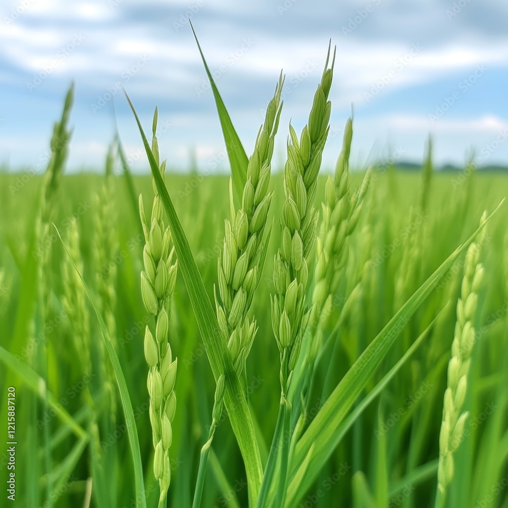 Obraz premium Lush Green Rice Paddy Field