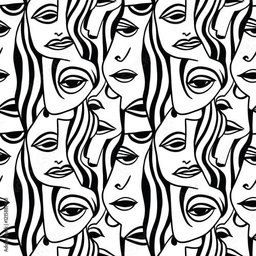 abstract face line art pattern seamless