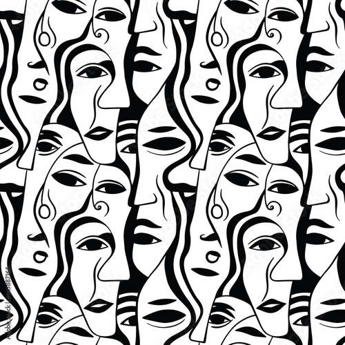 abstract face line art pattern seamless