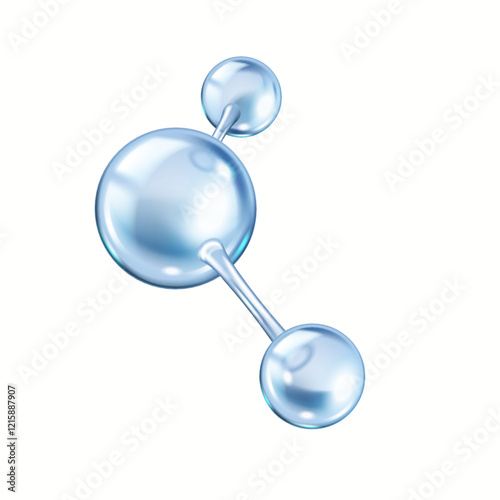 Blue atoms form chemical bonds realistic vector illustration. Collagen molecule structure for scientific research 3d object on white background