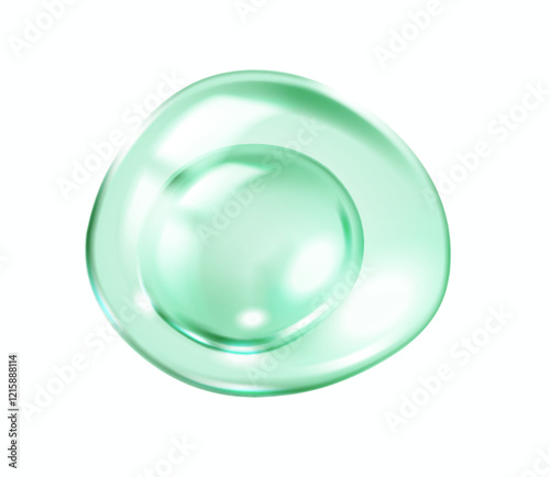 Collagen molecules forming green drop inside bubble realistic vector illustration. Anti-aging treatment 3d object on white background