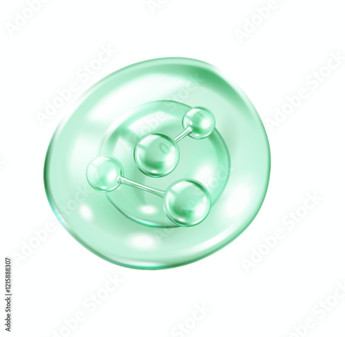 Interconnected collagen spheres floating inside green membrane realistic vector illustration. Cellular beauty and skincare 3d object on white