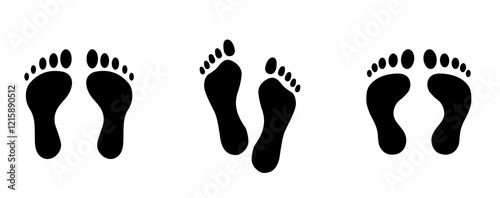  Foot print icon, Bare foot print Black on white feet icon.vector illustration