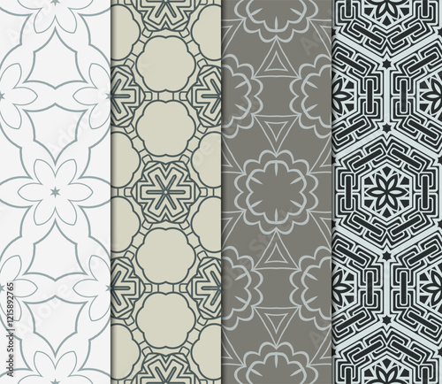 set of 4 beautiful geometric seamless pattern of different geometric shapes. vector illustration.