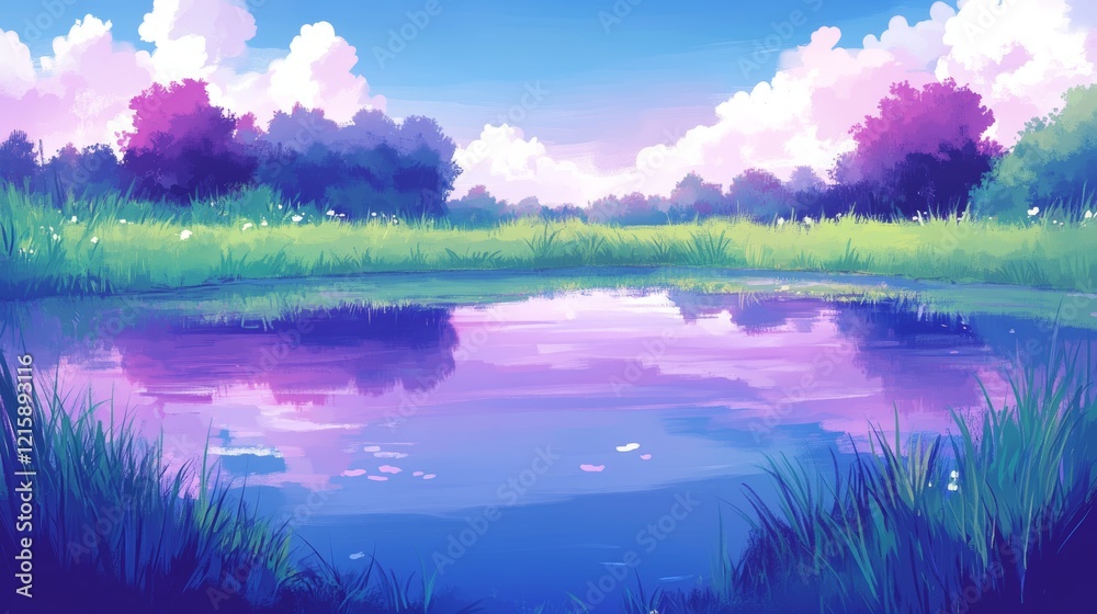 Obraz premium Serene Lakeside Summer Scene Peaceful Reflections