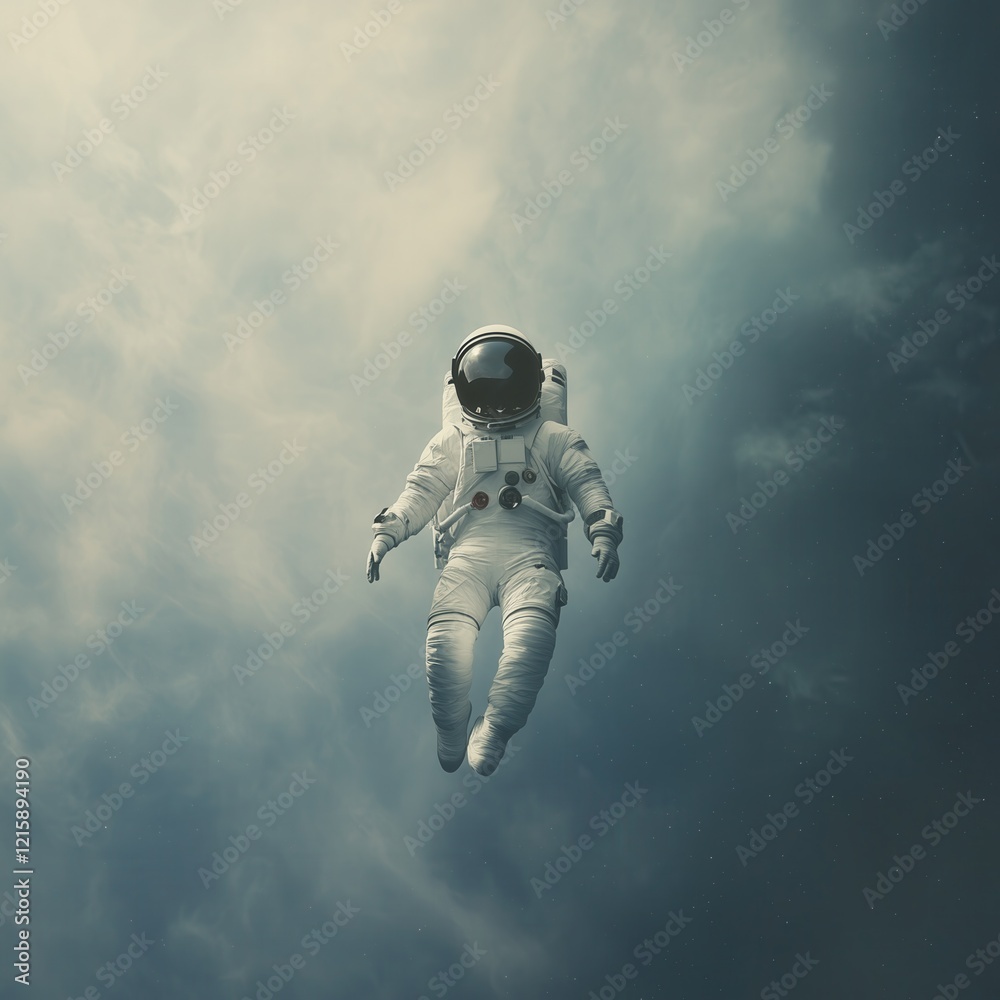Fototapeta premium Solitary Astronaut Floating in Space,