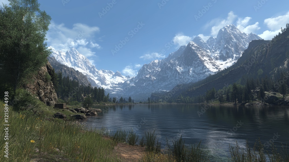 Fototapeta premium Serene Mountain Lake Alpine Vista Peaceful Landscape