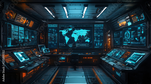Military Surveillance Officer Working on a City Tracking Operation in a Central Office Hub