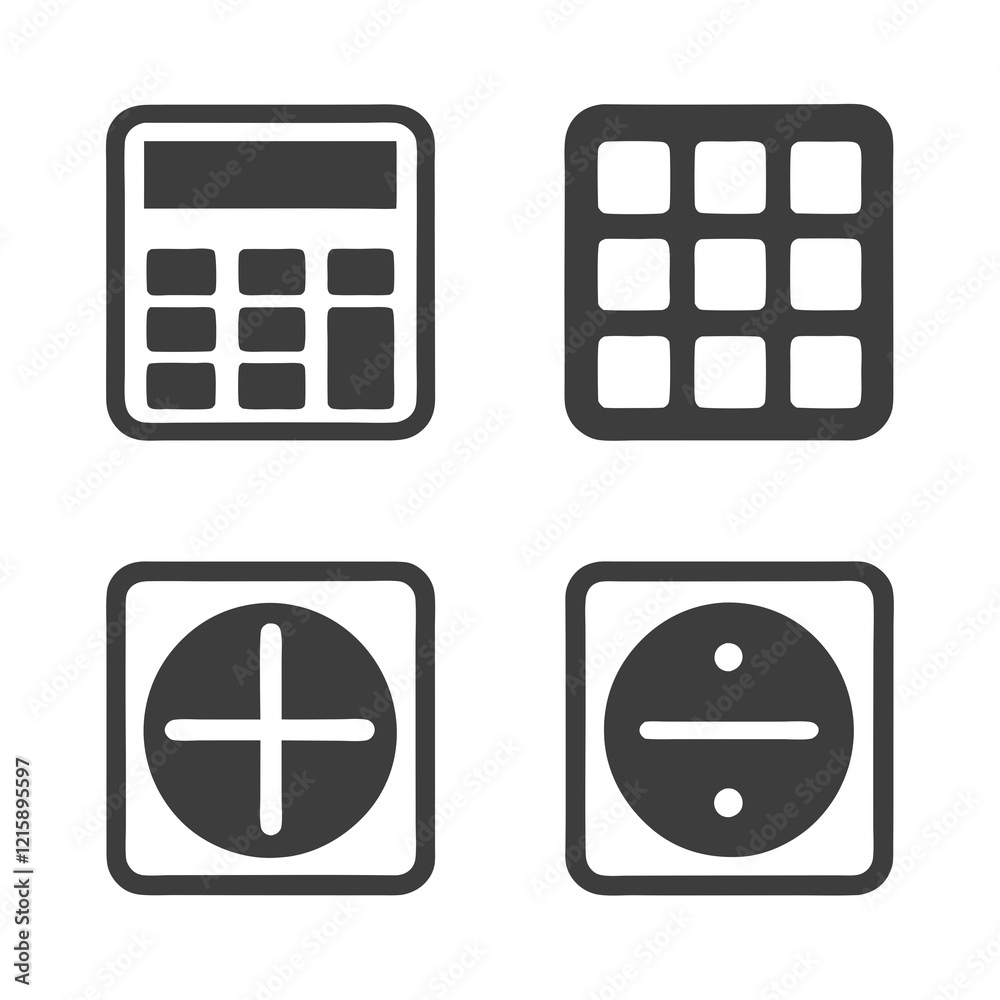 Mathematics Symbols Calculator Icon Bundle Vector.