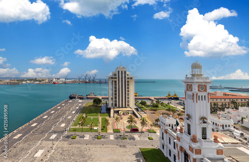 Mexico, Panoramic view of Veracruz Malecon and city port