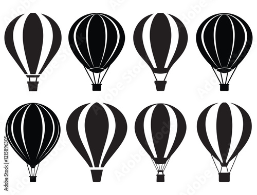 Air balloon silhouette icon Vector Illustration. Air transport for travel. Isolated on white. 