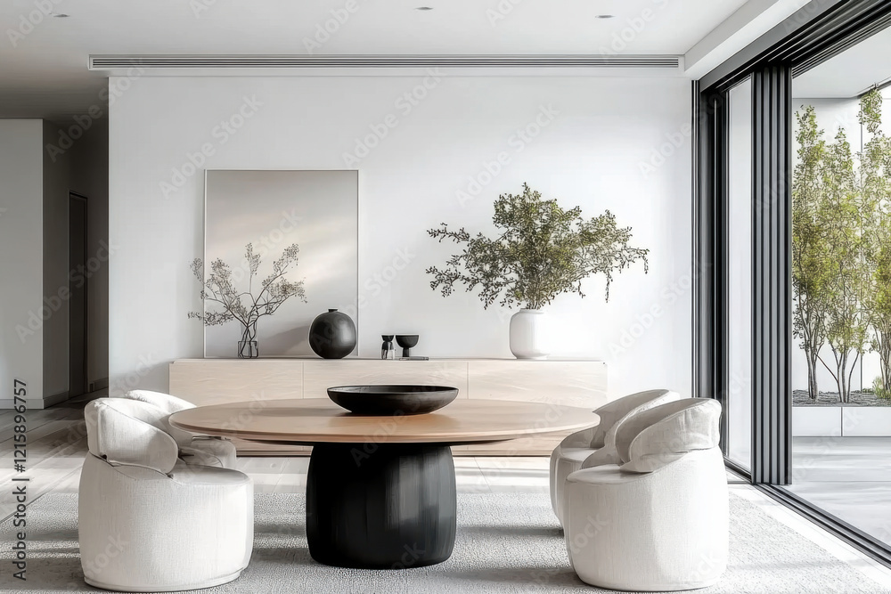 Minimalist and japandi style interior design of modern white living room