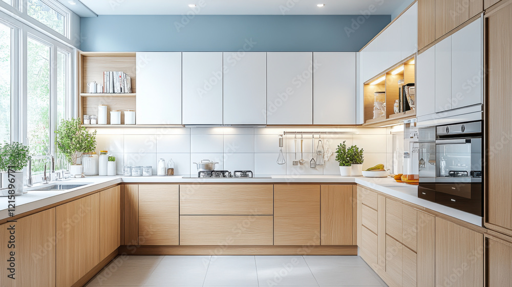 Fototapeta premium kitchen in a modern style with a lot of cabinets