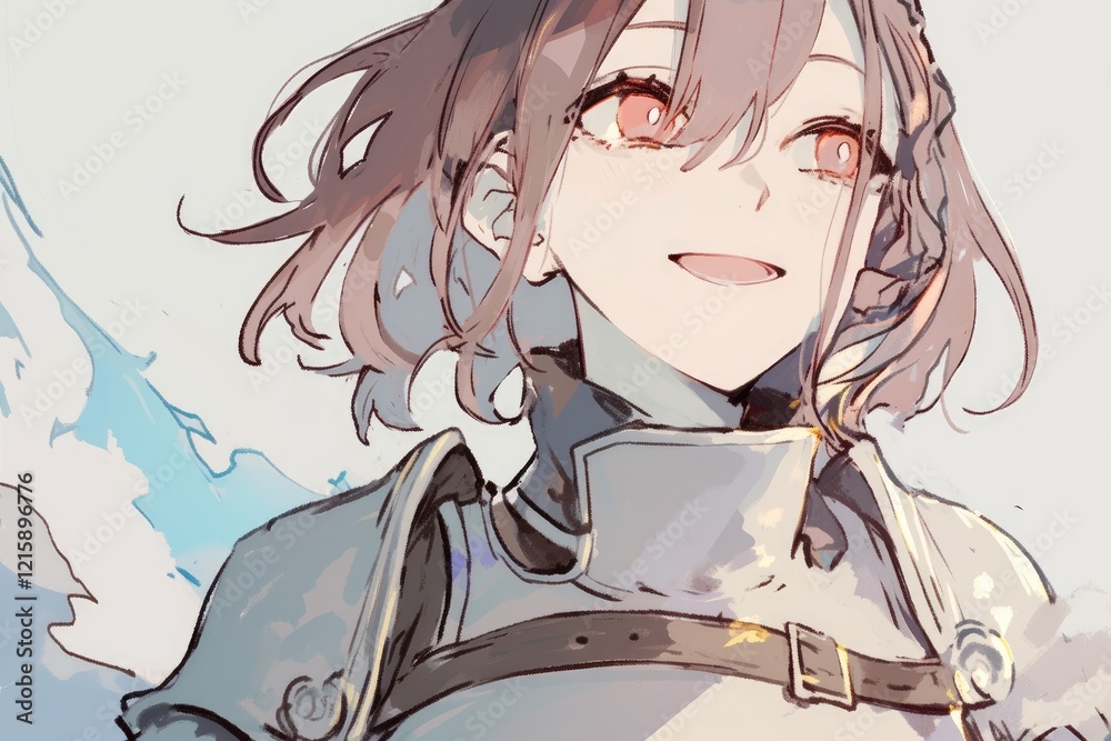 Smiling Anime Girl Wearing Light Armor Smiling Anime Girl Wearing Light Armor