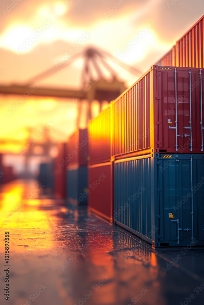 Fototapeta premium Stack of Containers Cargo Ship Import/Export in Harbor Port