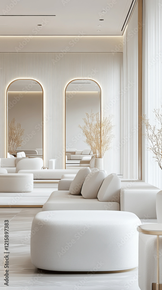 luxurious hotel lounge, featuring white and neutral tones