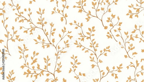 A seamless pattern of delicate golden branches and leaves on a light background.
