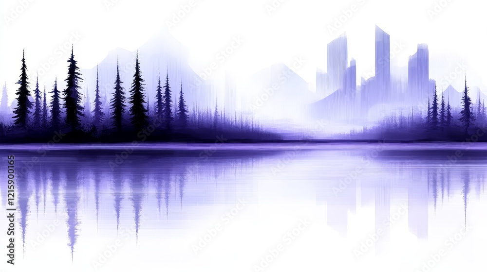 Fototapeta premium Serene Purple Cityscape Reflection on Still Lake