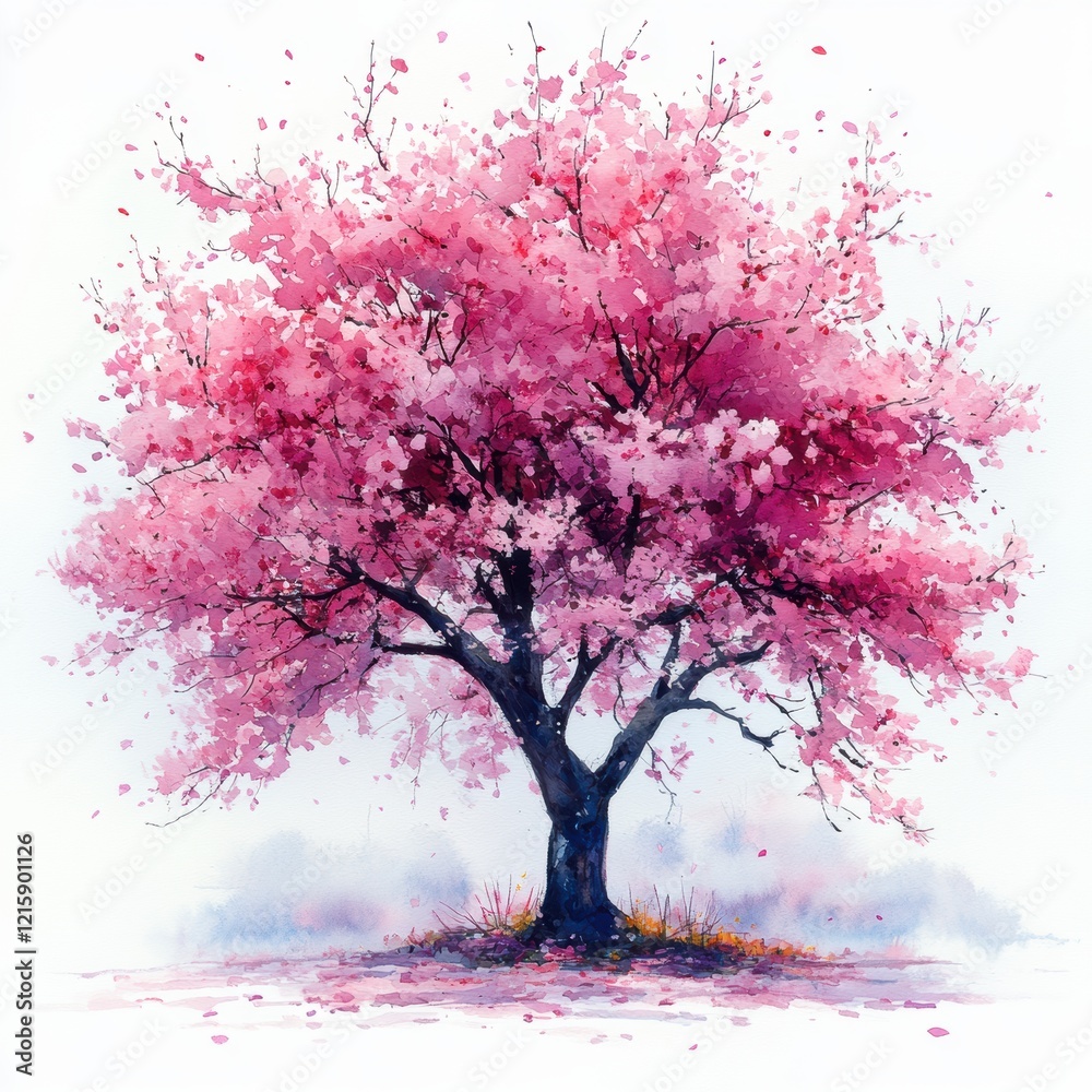 Fototapeta premium Vibrant Pink Blossom Tree in Full Bloom against a Soft Background
