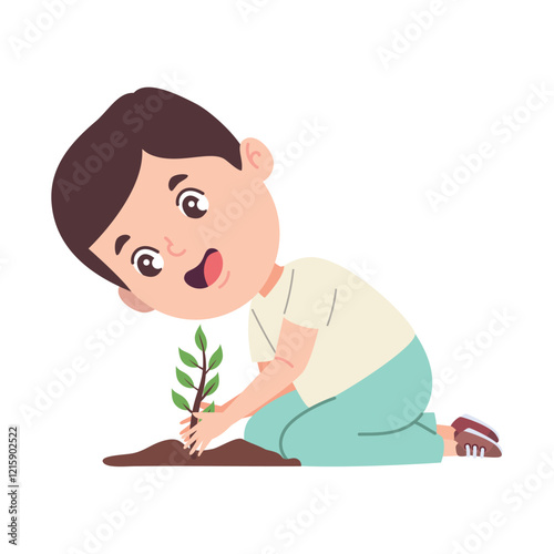 Boy Digging with Shovel