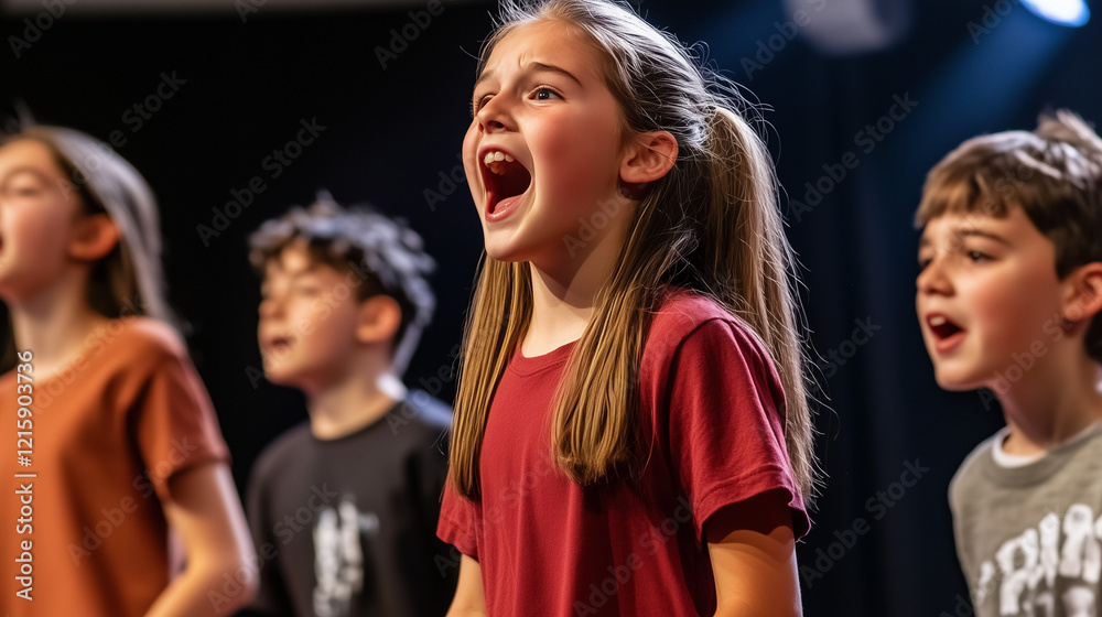 Fototapeta premium International School Students Singing and Dancing in Musical Rehearsal