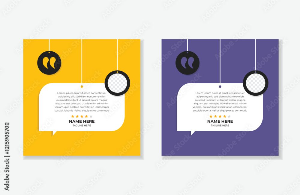 Modern client testimonial or social media post design, customer service feedback review post template with star ratings