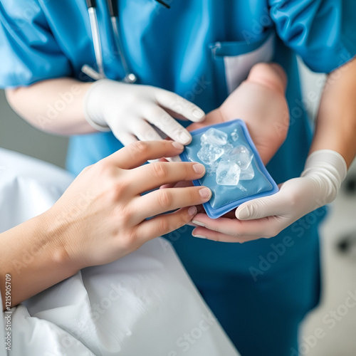 Caregivers apply ice packs to manage swelling in postoperative patients photo