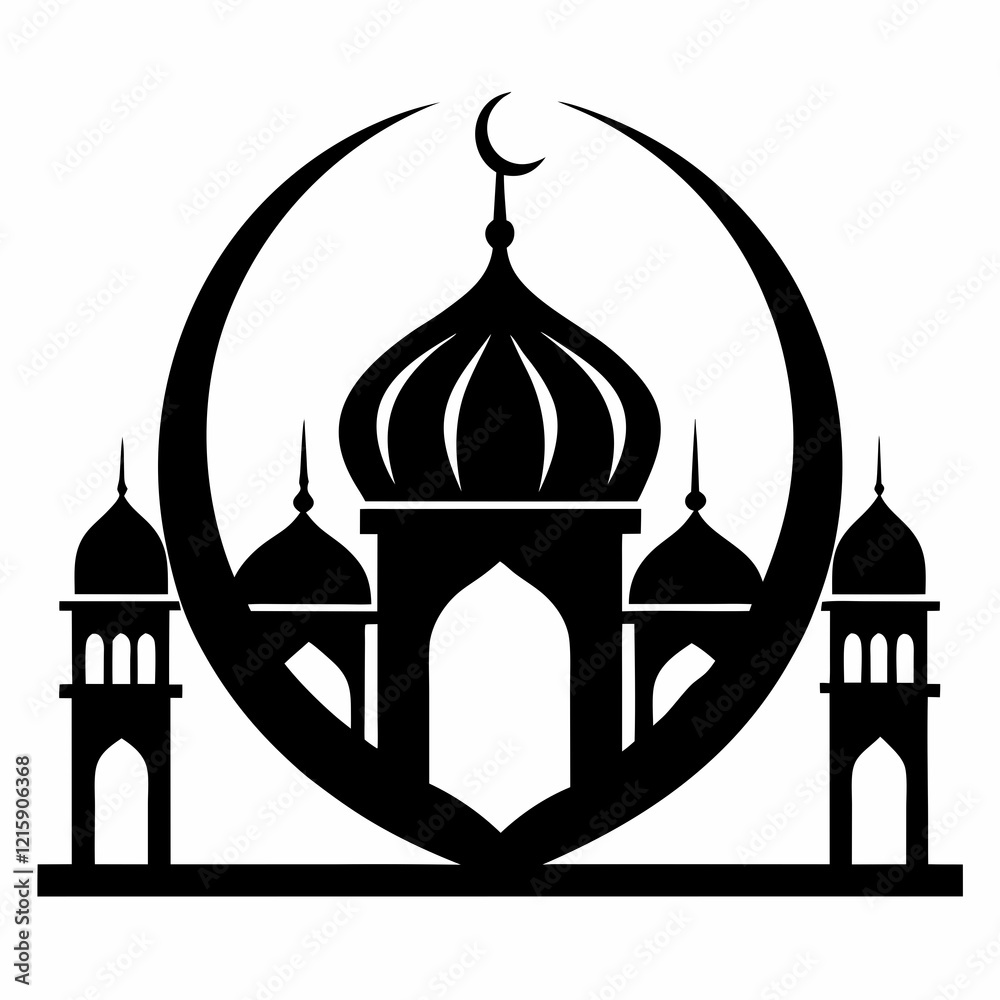Minimalist Mosque Silhouette on White Minimalist Mosque Silhouette on White