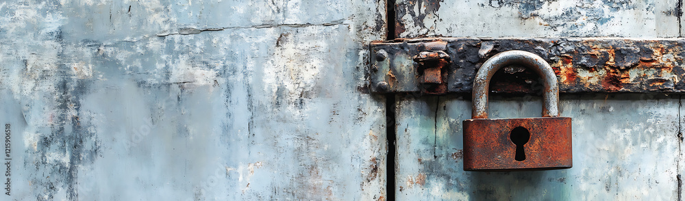 Rusty Padlock on Weathered Metal Surface Rusty Padlock on Weathered Metal Surface
