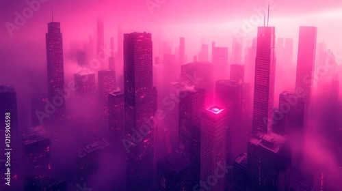 Wallpaper Mural Pink futuristic city skyline shrouded in fog. Torontodigital.ca