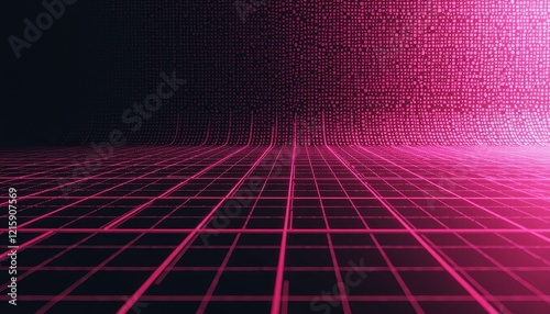Vibrant Retro-Futuristic Cyberpunk Scene: Neon Pink and Blue Lights in an 80s-Inspired Dark Background photo