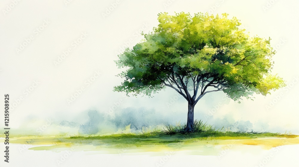 Fototapeta premium Tranquil Landscape with a Solitary Green Tree and Soft Background