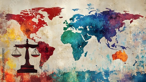 A visual representation of the international community coming together to address global justice issues through the International Criminal Court