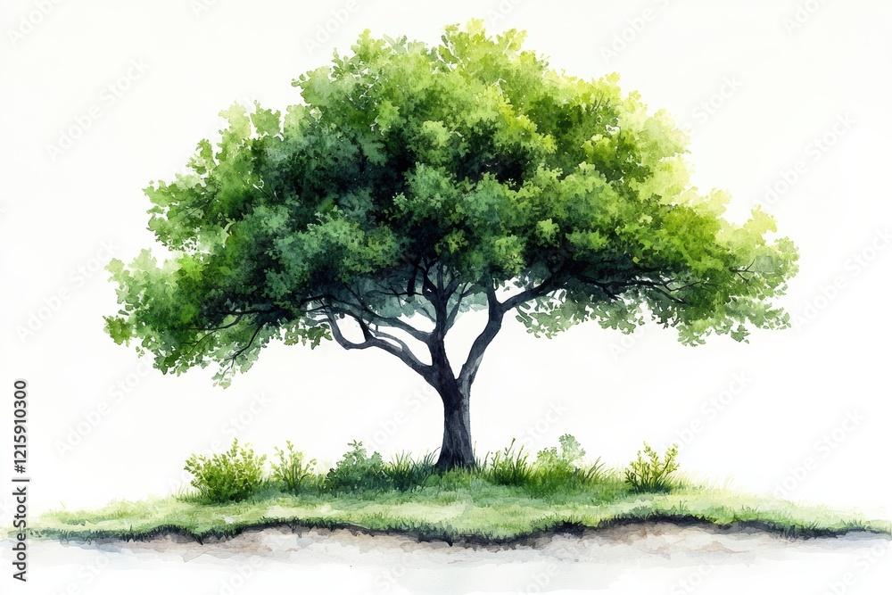 Fototapeta premium Lush Green Tree with Vibrant Foliage and Grass Background