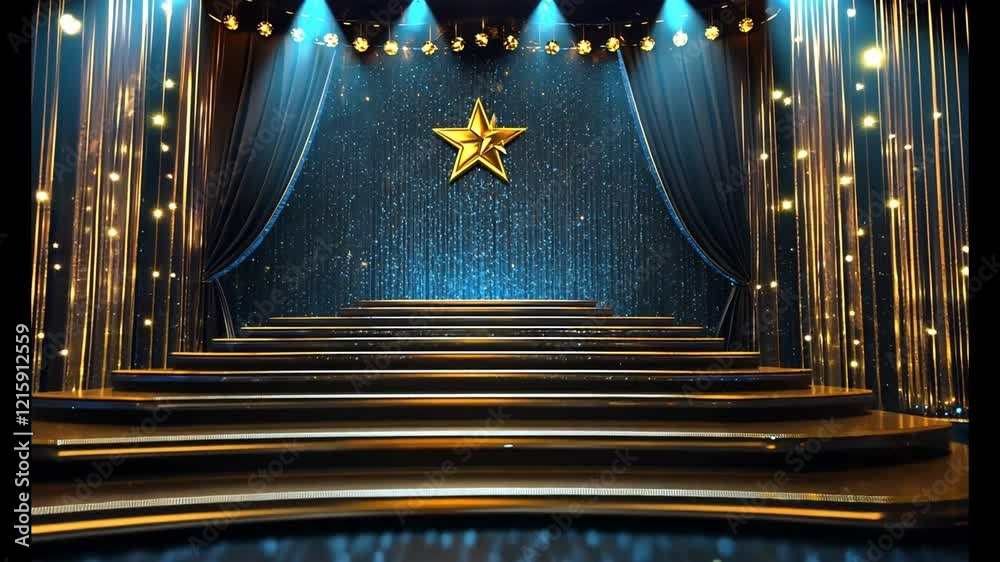 Elegant stage with golden star and shimmering backdrop for special event or award show
