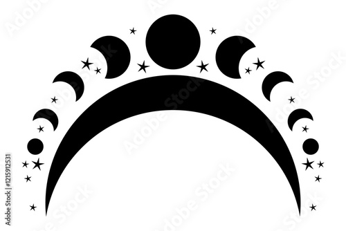 Moon flat icon. Symbols of astrology, alchemy, boho, and magic. Prints for T-shirts, decoration and design. Vector illustration isolated on white background.