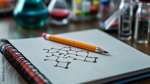 Chemical formula of hydrocarbon with spiral notebook and pencil