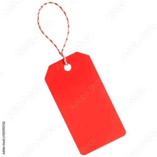 Empty Red Price Tag with String on  transparent Background