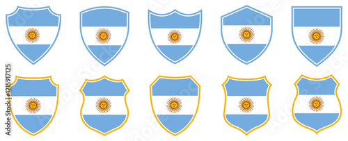 set collections argentina flag in shield badge icon. argentina flag symbol of powerful country. argentina independence day emblem label sticker design template vector illustration