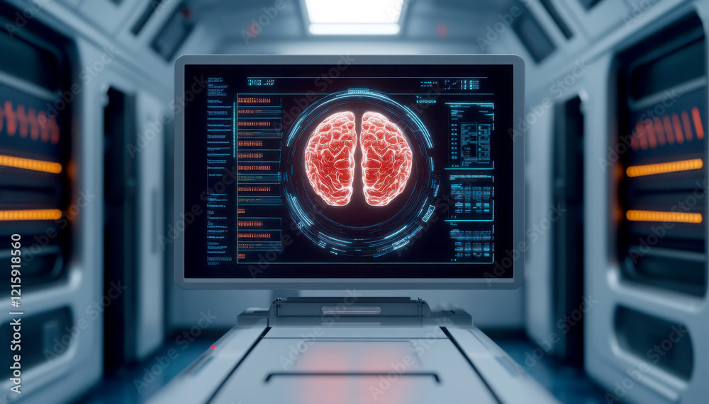 Futuristic brain imaging technology in a sleek environment. Futuristic brain imaging technology in a sleek environment.