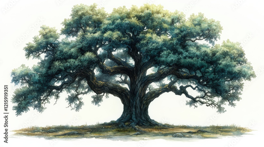 Majestic Oak Tree with Lush Foliage on Simple Background Majestic Oak Tree with Lush Foliage on Simple Background
