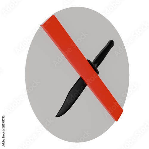 No Knives Sign: Prohibiting Knives and Weapons in Restricted Area 3D render icon symbol isolated on Transparent background