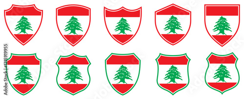 set collections lebanon flag in shield badge icon. lebanon flag symbol of powerful country. lebanon independence day emblem label sticker design template vector illustration photo