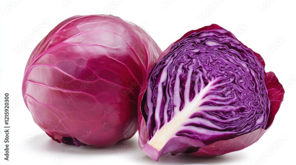 A whole red cabbage with its tightly packed leaves and vibrant purple color, Each cabbage’s vibrant color and subtle imperfections captured with precision A whole red cabbage with its tightly packed leaves and vibrant purple color, Each cabbage’s vibrant color and subtle imperfections captured with precision