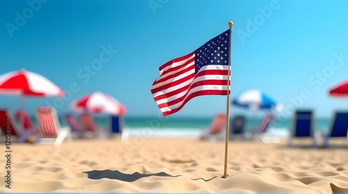 American Flag Beach Scene Summer Patriotism Sandy Shore Vacation