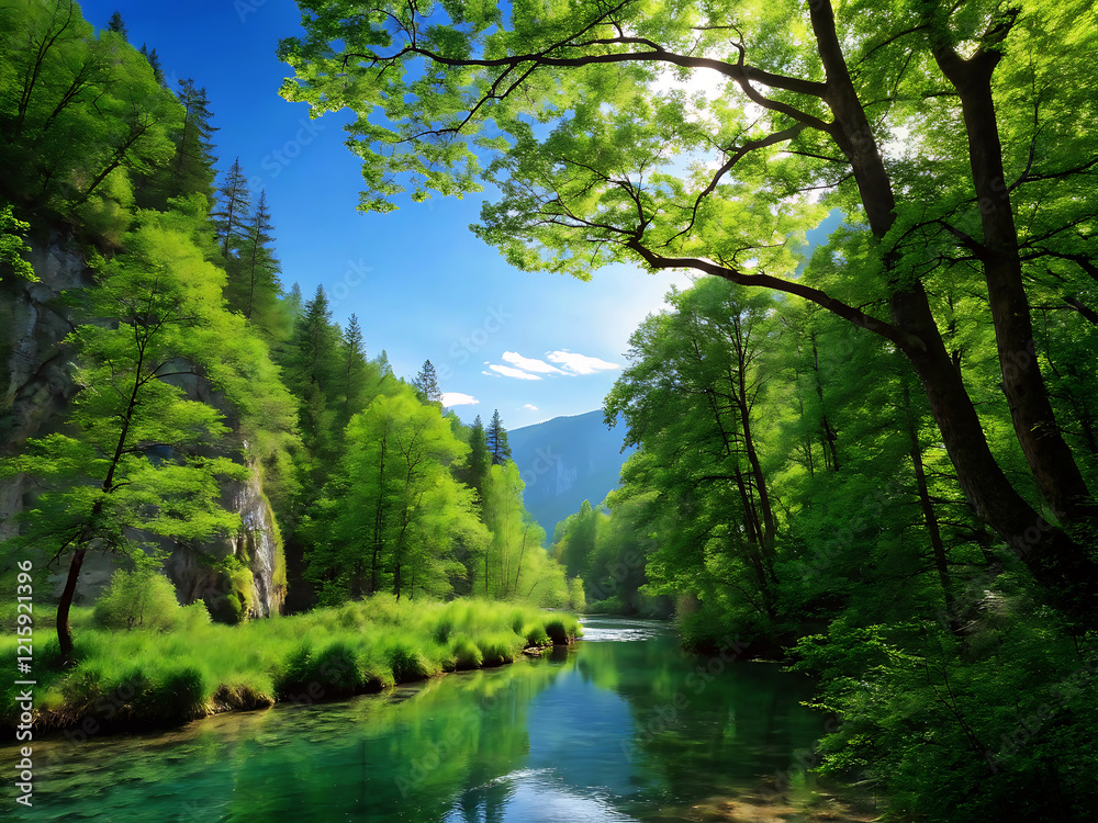 Serene River Winding Through Forest. a beautiful nature for travel and tourism. Serene River Winding Through Forest. a beautiful nature for travel and tourism.