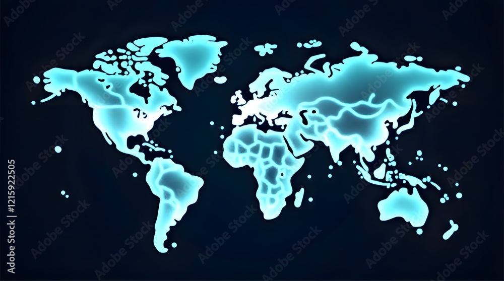 Glowing Cyan World Map Digital Art Dark Background Glowing Cyan World Map Digital Art Dark Background
