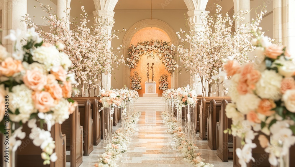 Elegant Peach and White Wedding Ceremony in a Church Elegant Peach and White Wedding Ceremony in a Church