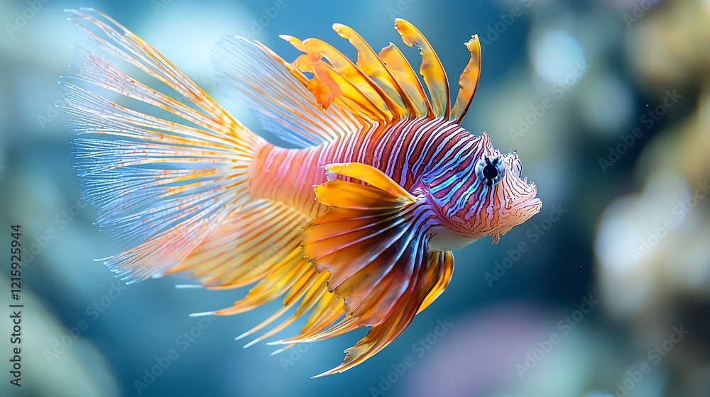 Fototapeta premium Spectacular Lionfish: A vibrant underwater portrait